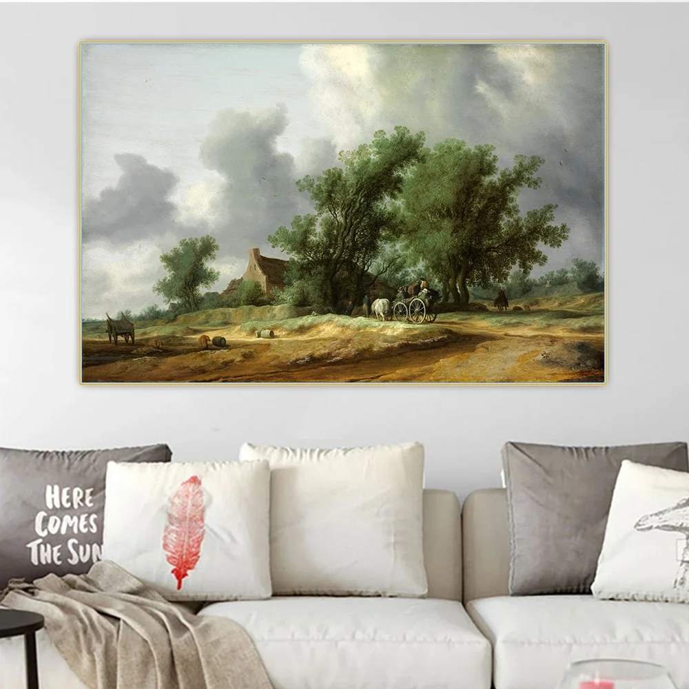 Jacob van Ruisdael《Roadin the Dunes with a Passanger Coach》Canvas Oil Painting Aesthetic Picture Wall Decor Home Decoration