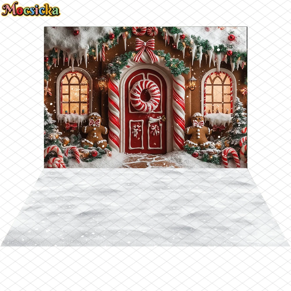 Mocsicka Christmas Background Happy New Year Party Winter Snow Xmas Tree Candy House Decor Child Photo Backdrops Birthday Banner