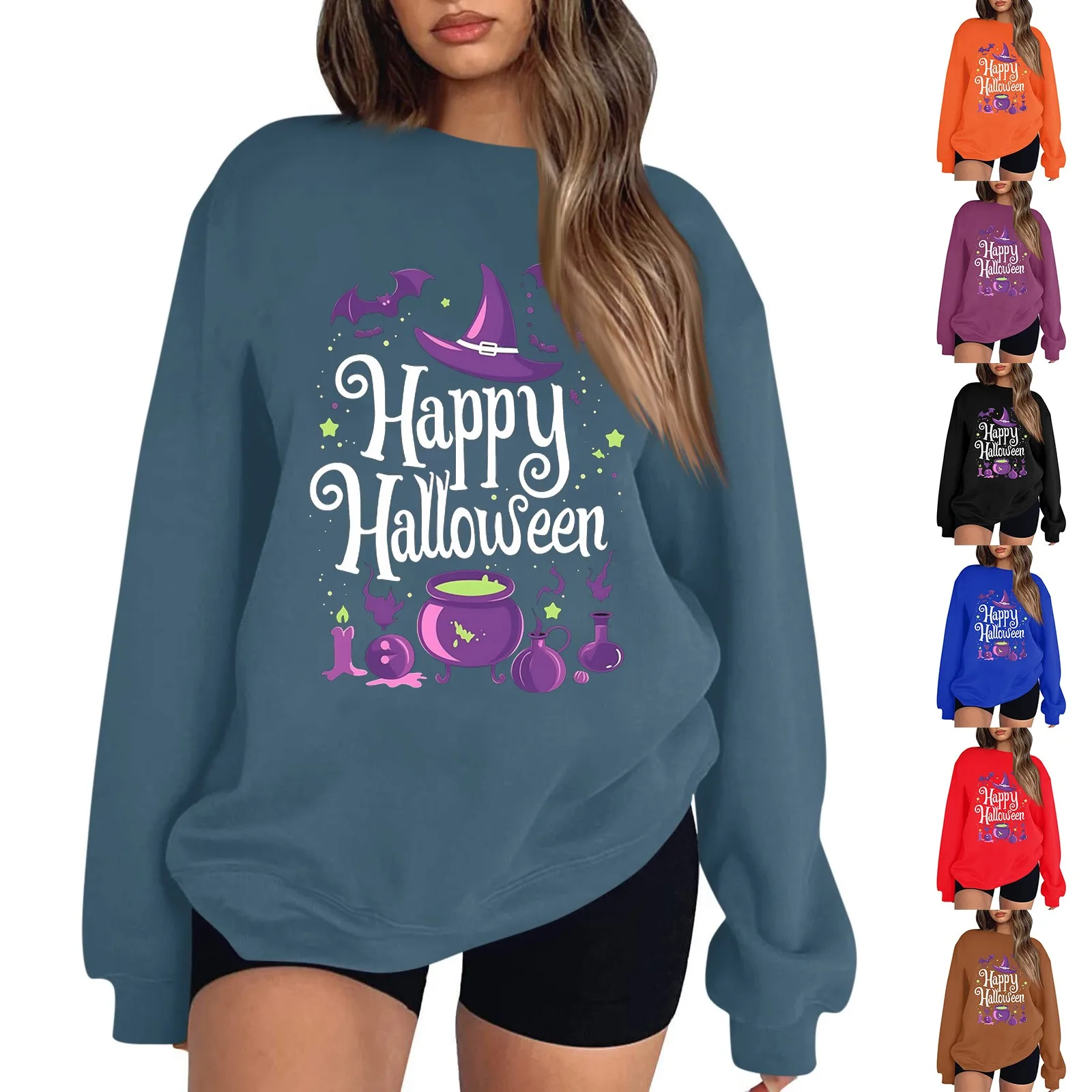 Funny 2024 Summer Sweatshirts Women'S Sweatshirts Halloween Sweatshirts Festival Print Clothing Halloween Sweatshirts Tee