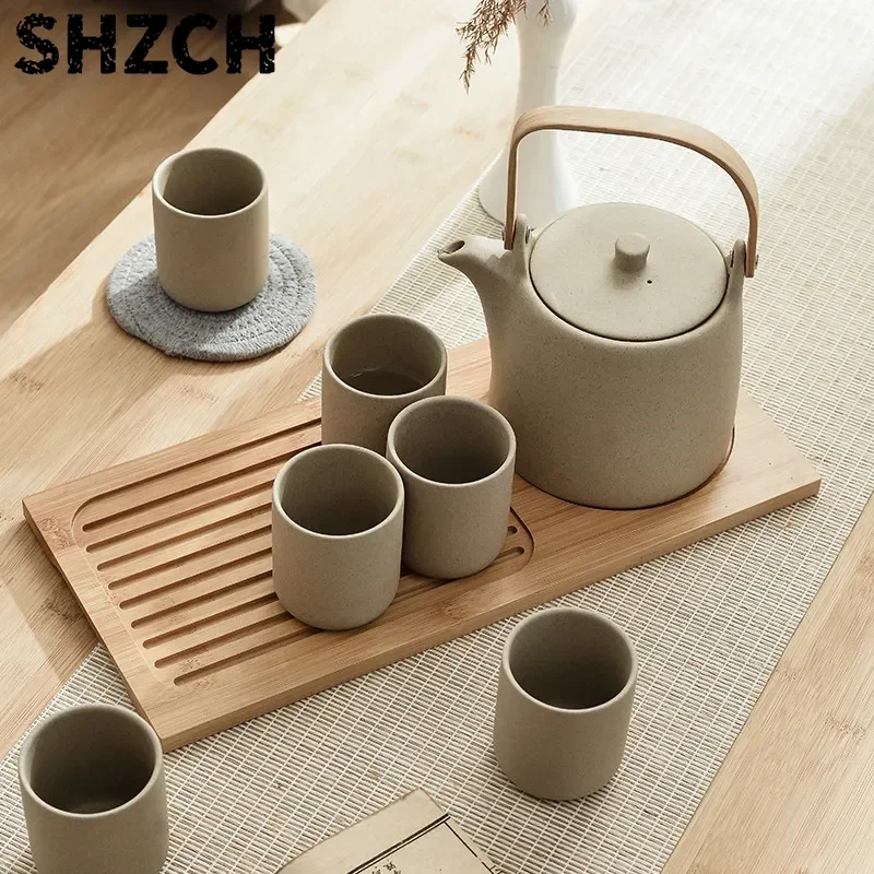 Japanese Style Ceramic Teapot Set with Large Cup, Handle Teapot & Infuser for Home Brewing Matcha & Loose Tea