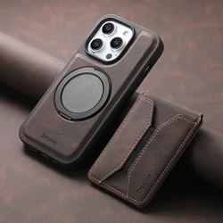 Leather Wallet Bags Phone Case for iPhone 16 15 14 Pro Max 13 12 Detachable Magnetic Adsorption Card Bag 360 Rotating Ring Stand