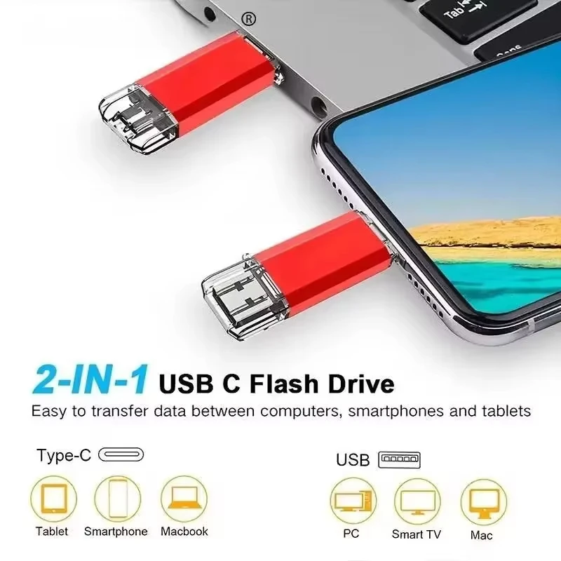New 16TB 2 In 1 OTG USB Flash Drive 3.0 Type C 8TB 4TB 2TB Pendrive For iPhone Samsung Huawei Xiaomi Android Laptop Memory Stick