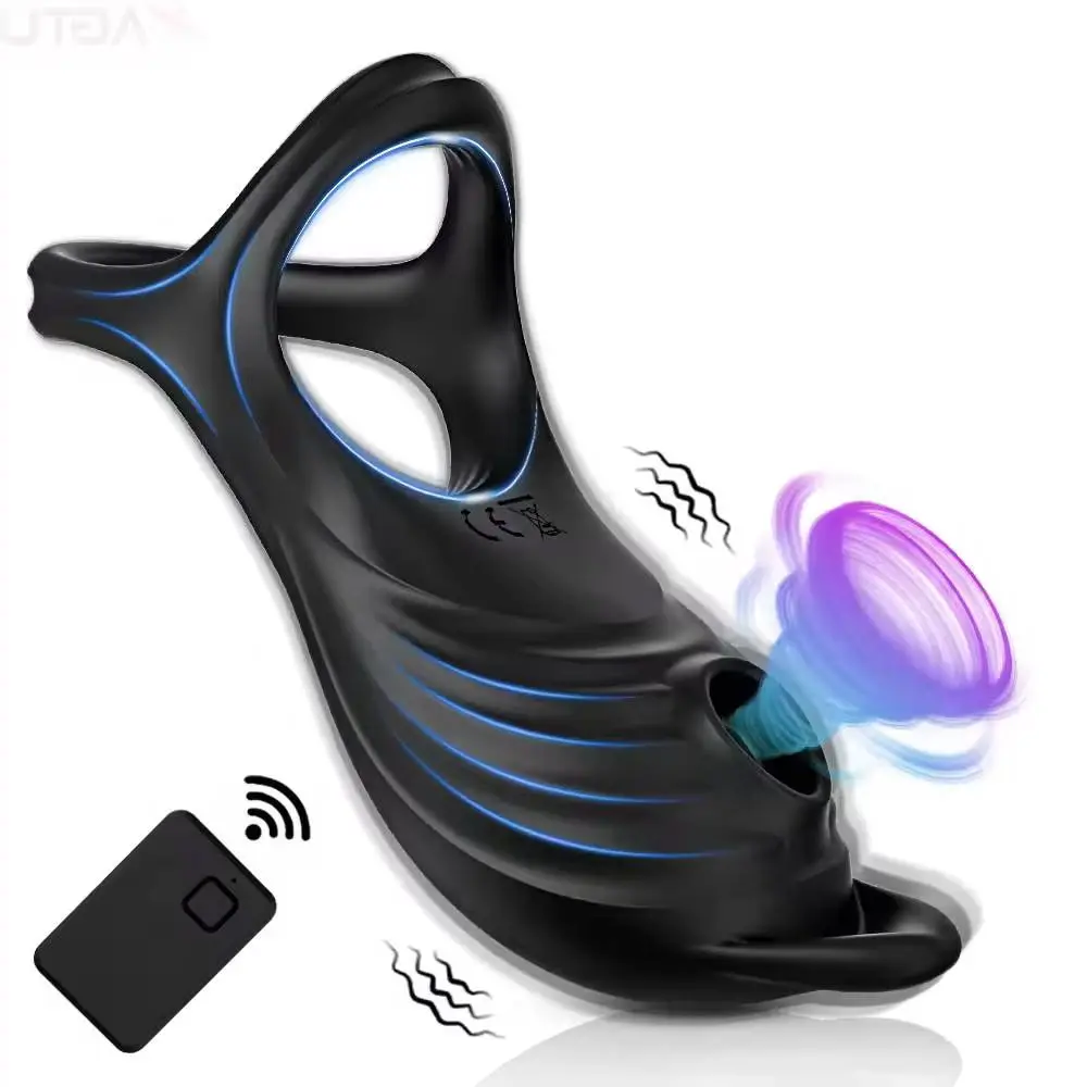 Double Cock Ring Vibrator G-spot Clitoris Stimulator Delayed Ejaculation Sucking Vibrating Penis Ring for Couple Adult Sex Toys