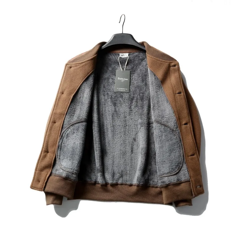 

Thiened Fce Lined Baseball Jaet for Men Casual Warm Retro Sle Winter Outerwear round Ne Long Sve Stand Fit