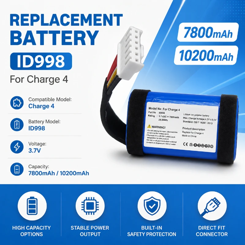 7800mAh Suitable for JBL Charge 4 Battery Shock Wave 4 Speaker Battery ID998 10200 Capacity Long Range Battery Pack