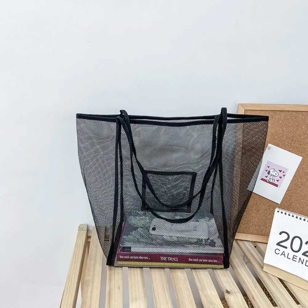 New INS Style Transparent Mesh Bag Fashionable Lightweight Beach Bag Portable Large Capacity Thickened Mesh Shopping Bag