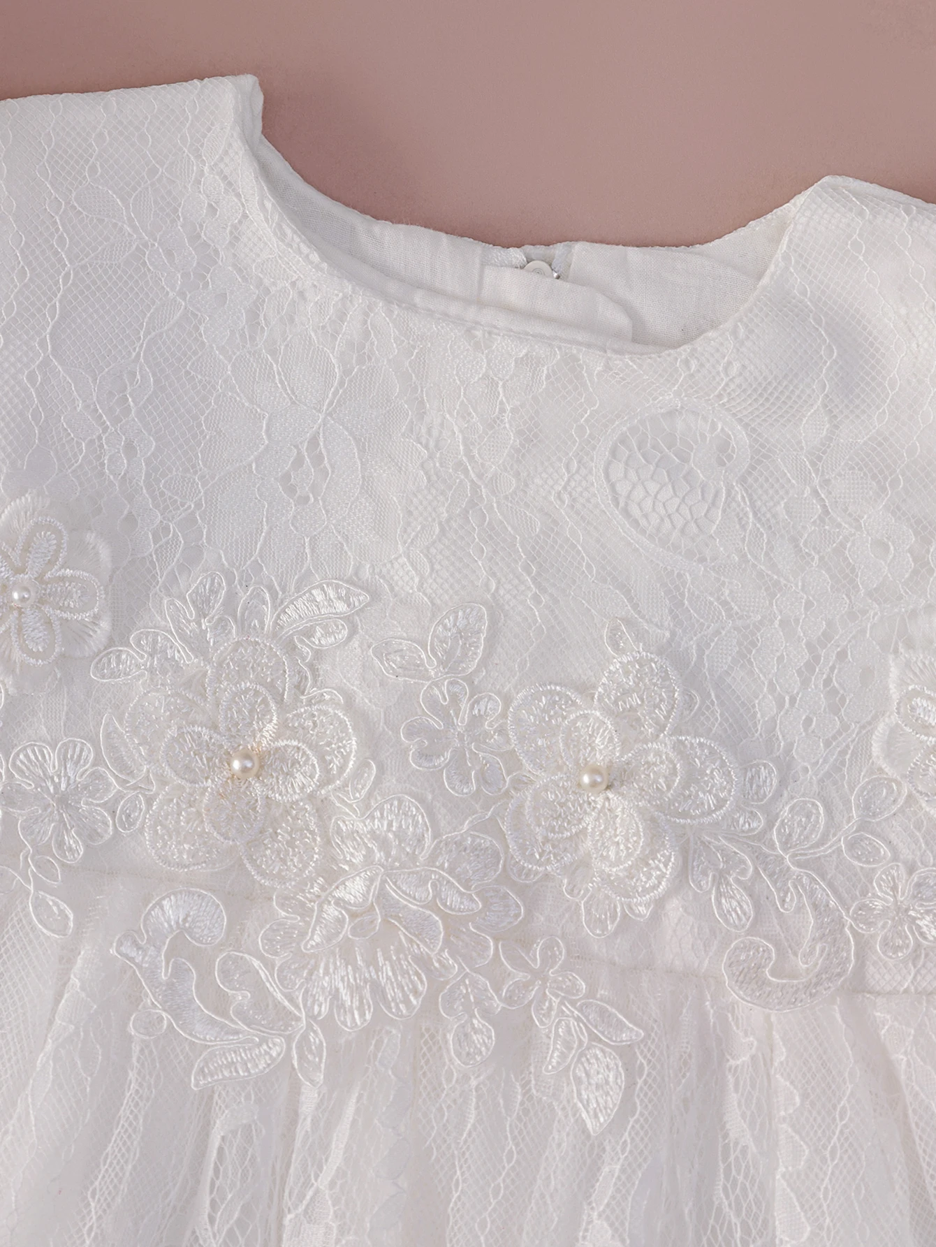 Infant Girl 0-2 Years Old White Lace Gauze Baptismal Dress With hat