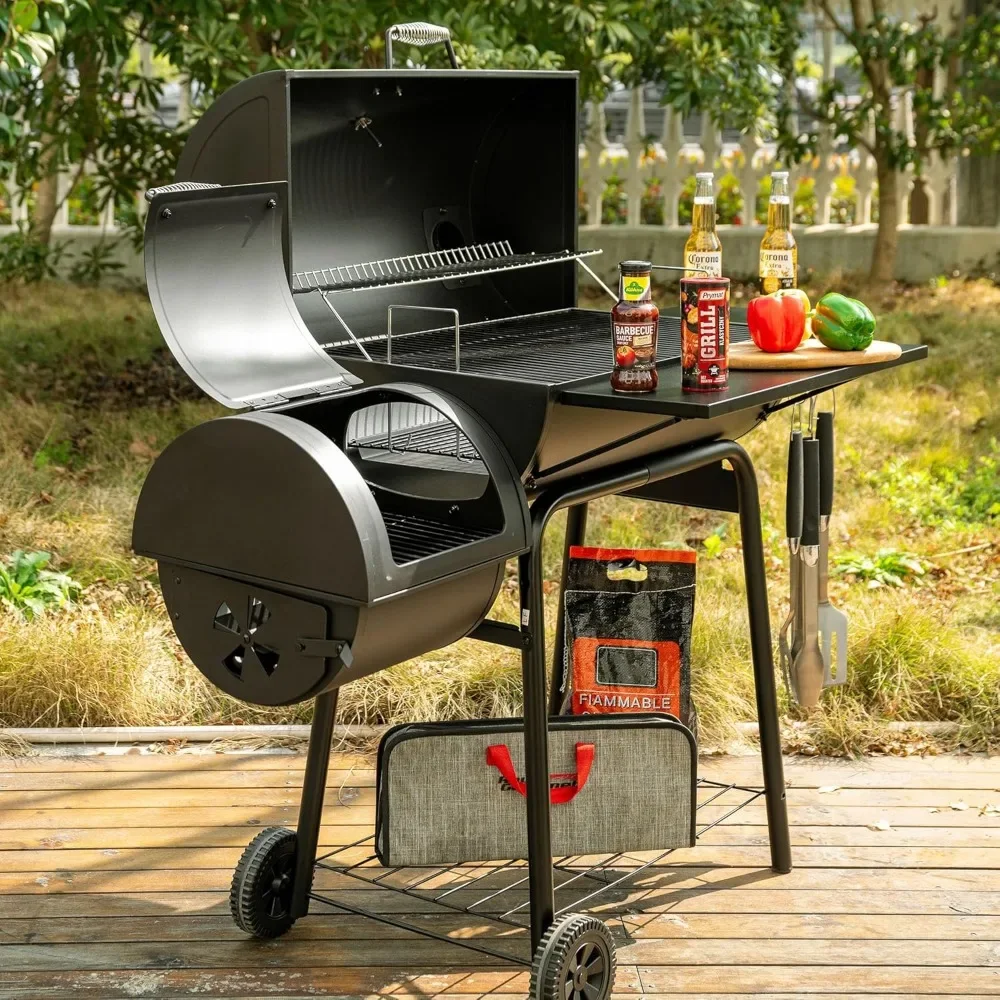 

Charcoal Grill Offset Smoker with Cover, 811 Square Inches, Black, Outdoor Camping,Ample Space ,Temperature Monitor