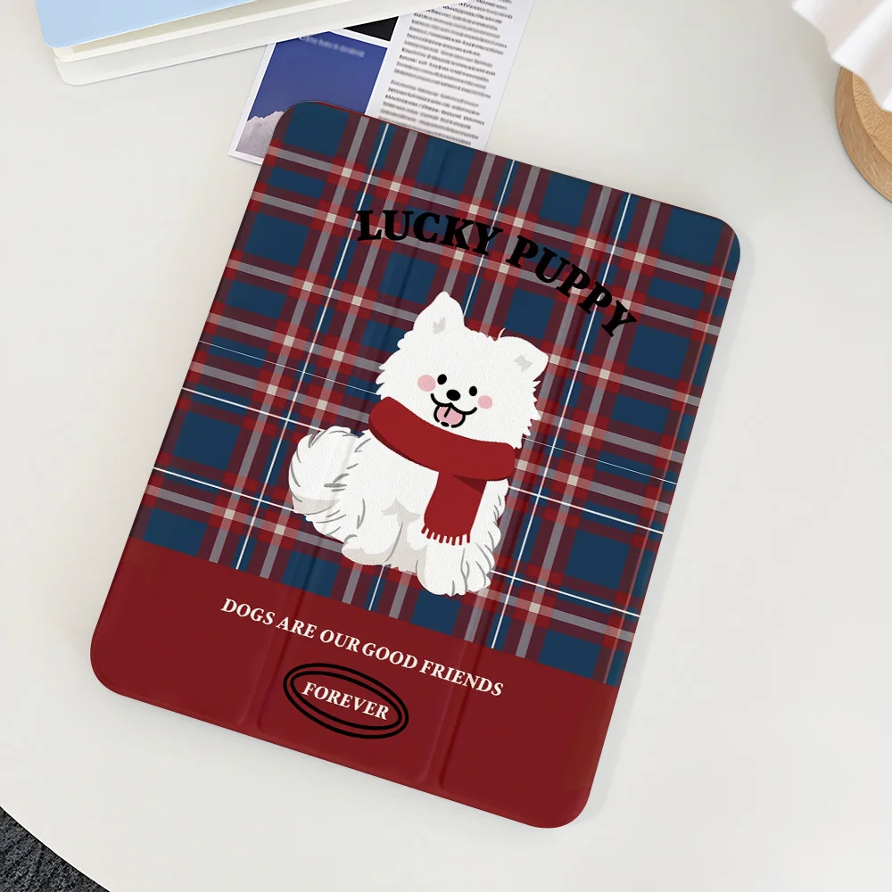 INS Style Vintage Plaid Samoyed Puppy 360°Rotating Design Case for Apple iPad Mini 6 7  Pro 12.9 2019/2020/2021 Air 1 2 13 Shell