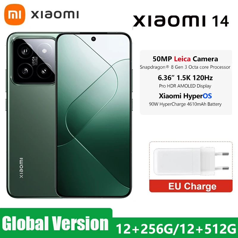 

Global Version Xiaomi Mi 14 5G Smartphone Snapdragon® 8 Gen 3 50MP Leica Camera 6.36" 120Hz AMOLED Display 90W HyperCharger