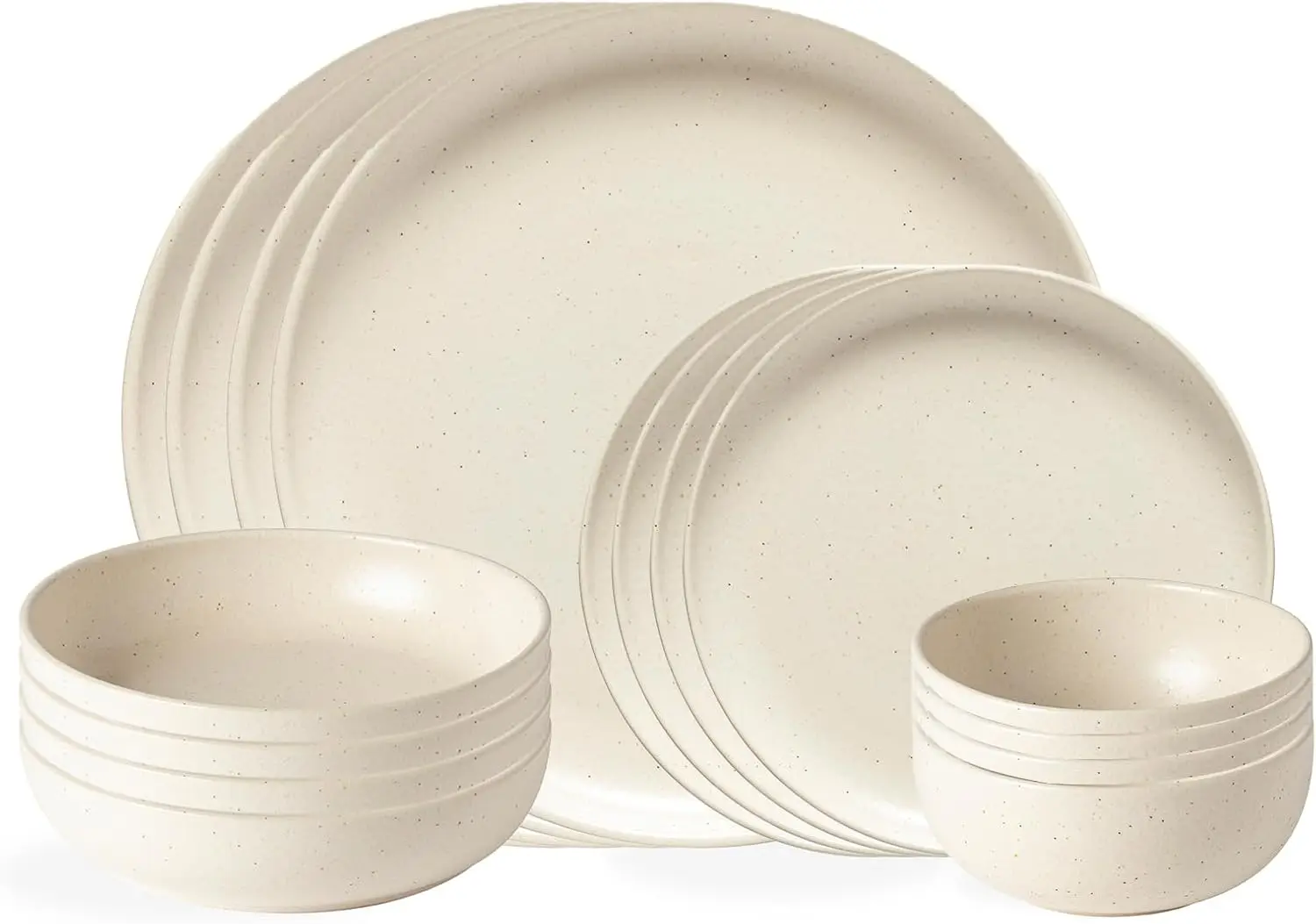 

Ceramic Stoneware 16-Piece Place Setting Service for 4 with Cereal & Pasta Bowls - Pacifica Collection, Vanilla | Microwave & Di