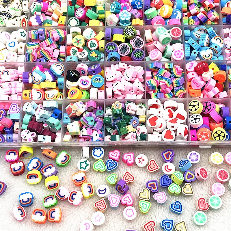 New 30/60pcs 10mm Heart Shape Beads Polymer Clay Beads Spacer Loose Beads for Jewelry Making DIY Handmade Bracelet