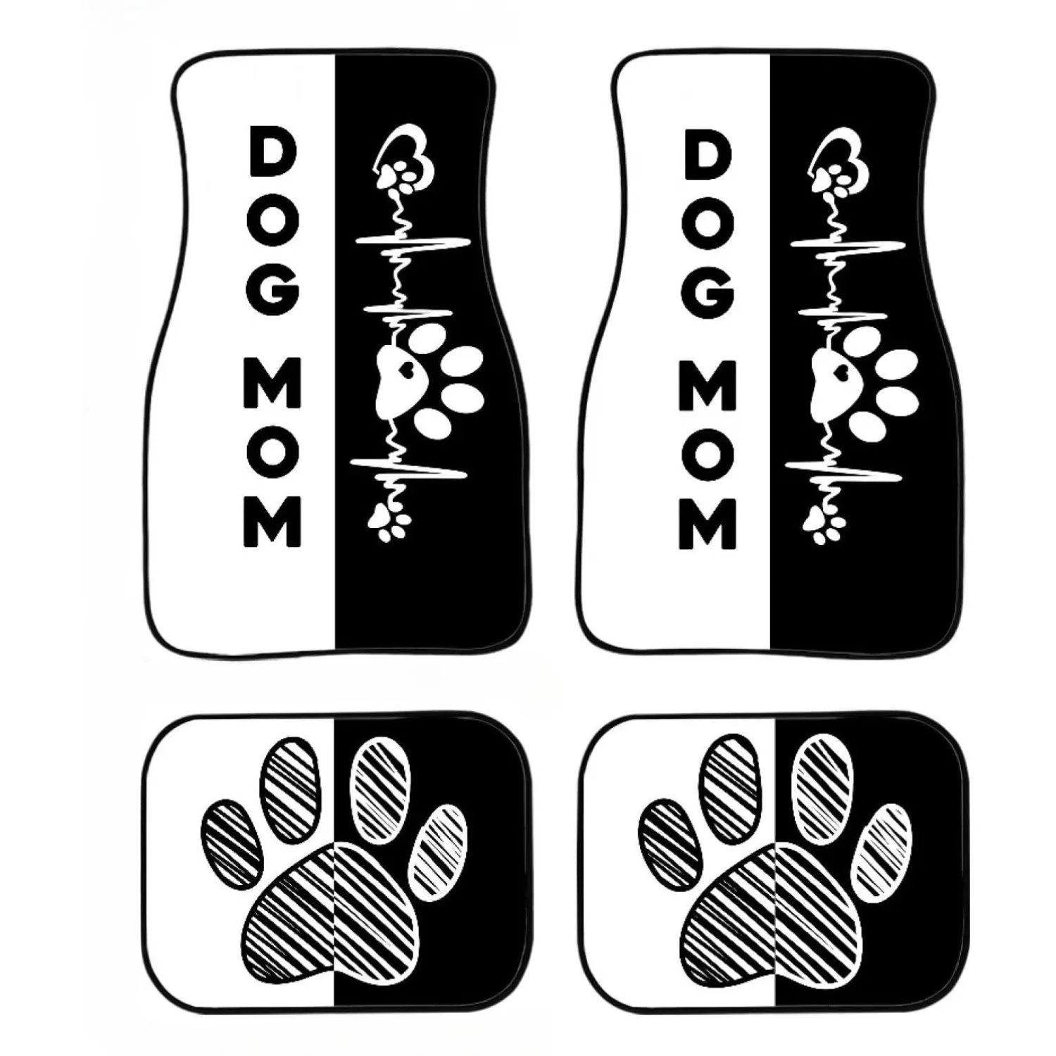 Dog Paw Print Car Floor Mats For All Seasons, Complete Set Of 4 Car Mats For Men And Women, Protects Vehicle Interior With Durab