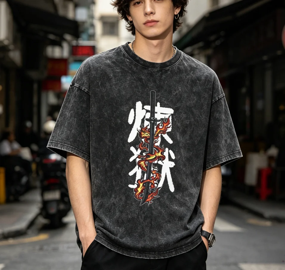 2026 Neu eingetroffen: Vintage Feuer-Schwert Grafik T-Shirt für Herren und Damen – Gewaschene Baumwolle Kurzarm Streetwear Tees – Heiß begehrte Kleidung