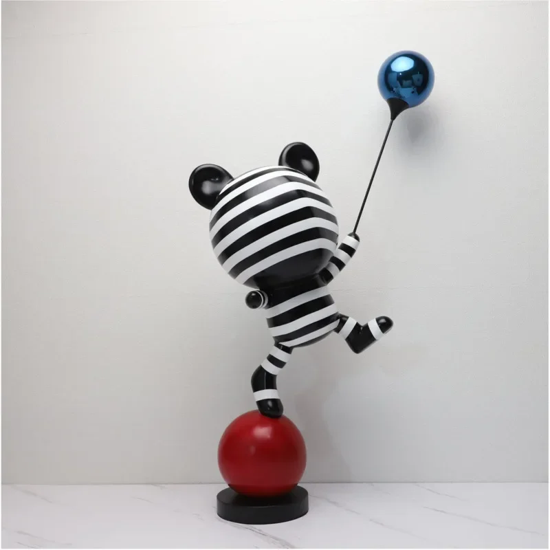 Contemporary Striped Balloon Bear Statue, Cute Room Decor, Cartoon Figurine for Living Area, Resin Craft, Original Presents