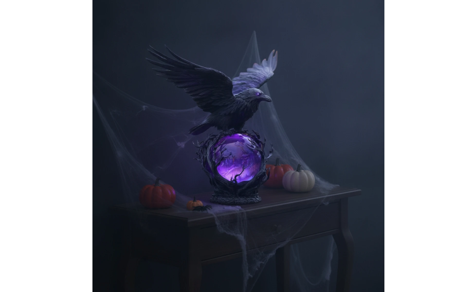Crow Figurine with Light USB-Powered Crow Lamp Gothic Night Light LED Resin for Goths, Bedroom, Desk
