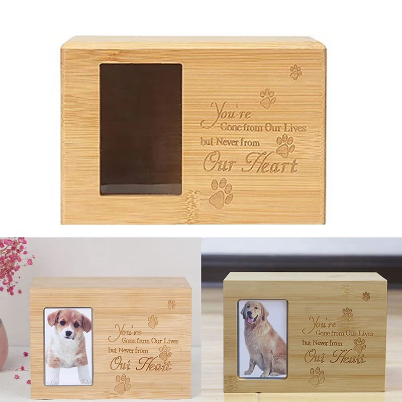 1 Piece Pet Urn, Pet Memory Urn For Ashes, Wooden Pet Cremation Urn With Picture Frame Urn Cremation Box