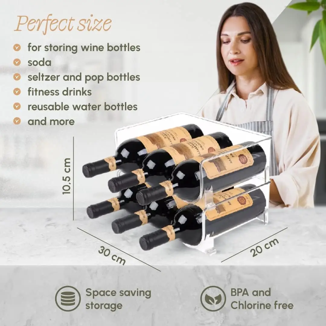 منظم تخزين زجاجات المياه للخزانة، موزع للثلاجة، حامل النبيذ الأحمر، حامل بهلوان، رف، حاويات الثلاجة #6