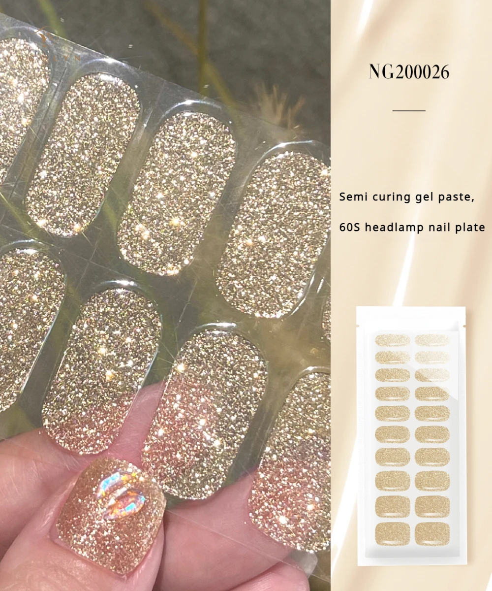 20 Tips Glitter Lijnen Semi-Geharde Gel Nail Sticker Patch UV Lamp Nodig Langdurige Shining Volledige Cover Gel nagel Crème Decals Strips