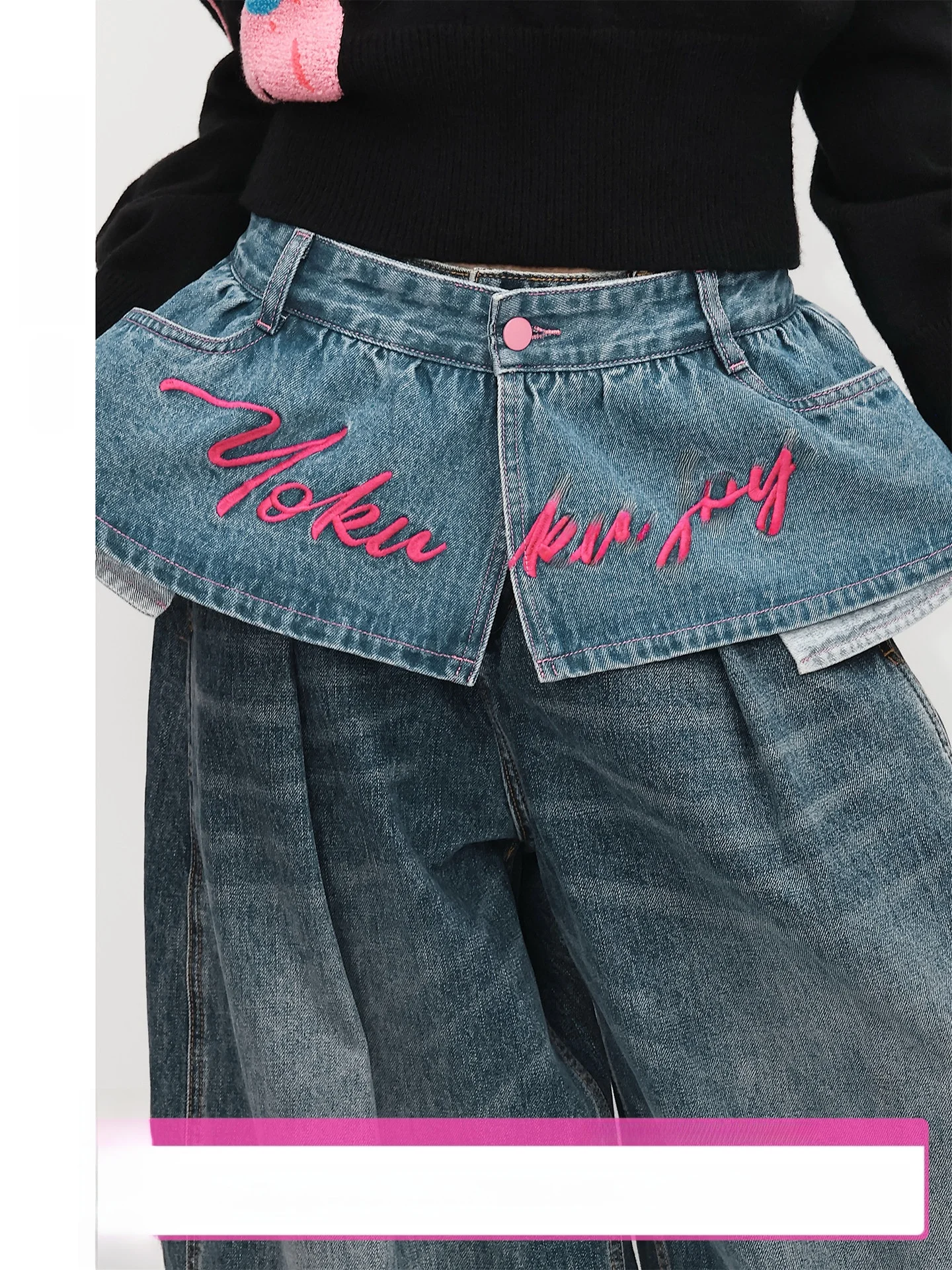 retro-embroidered-denim-belt-women's-layered-half-apron-cool-princess-american-style-vintage-toilet-curtain-youth-female-wais