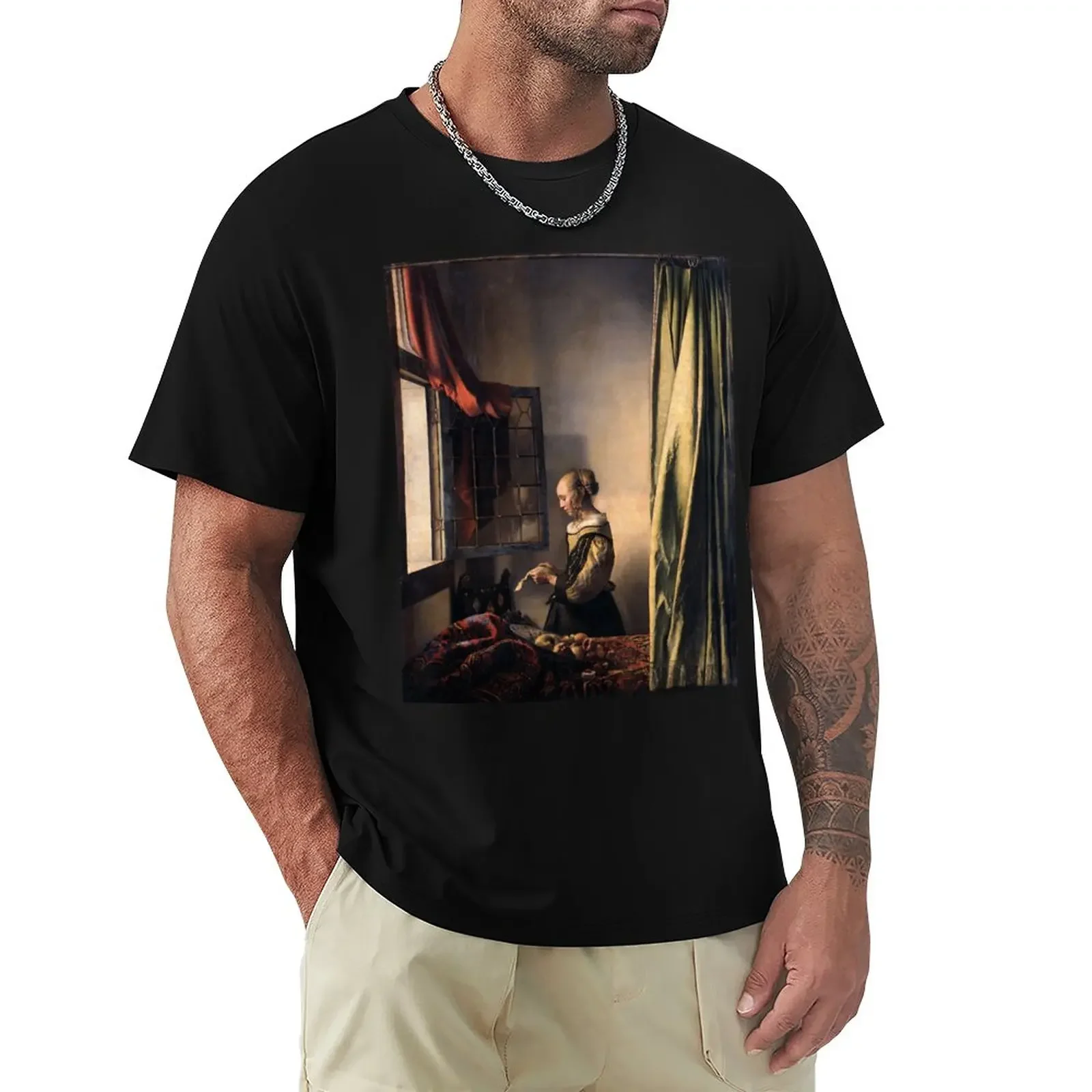 aesthetic clothes summer clothes black t-shirts for men reading a letter Vermeer T-Shirt new in tops& tees shirt homme  cotton