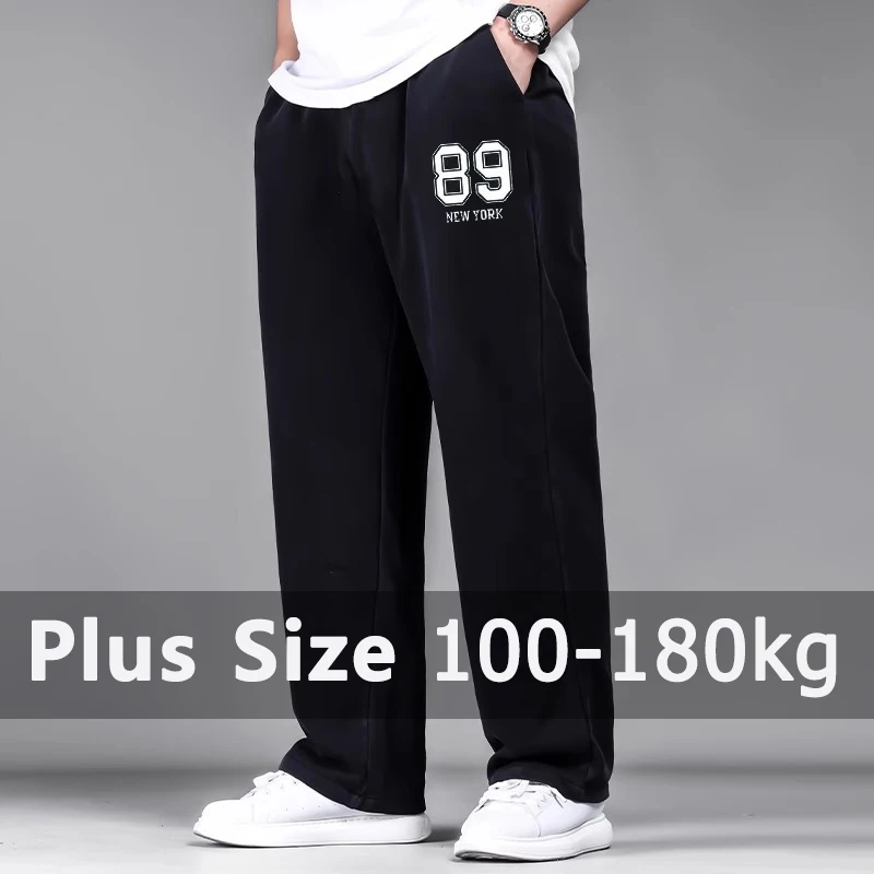 

Plus Size Men Black Long Pants Autumn Winter Printed Cotton Pants 4XL 5XL 6XL 7XL 100-200kg Loose Trousers Big Size Men Clothing