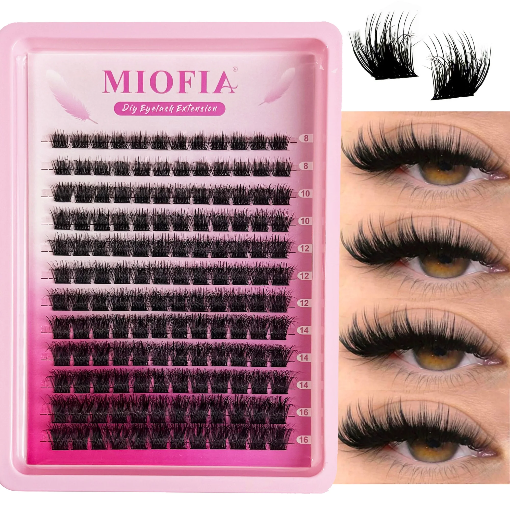 

MIOFIA DIY Clusters Lash 8-16mm(Mix) Fluffy Lash Clusters Self Application Makeup Individual Eyelash Extensions Natural Look