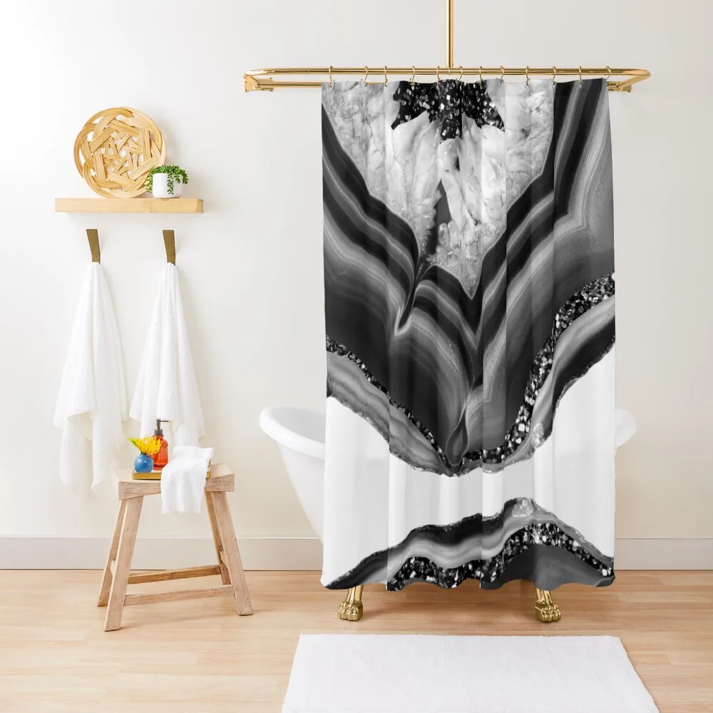 

Gray Black White Agate with Black Silver Glitter #1 (Faux Glitter) #gem #decor #art Shower Curtain Bathroom Shower Curtain