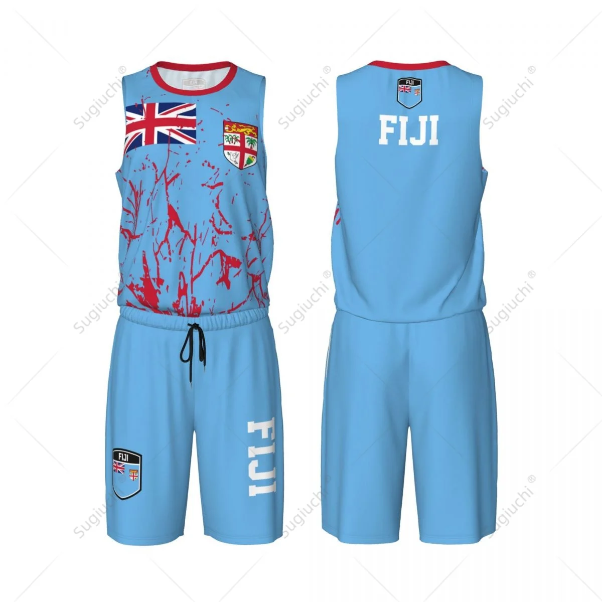 

Team-up Fiji Flag Grain Men Basketball Jersey Set Shirt & Pants Sleeveless Custom Name Nunber Exclusive