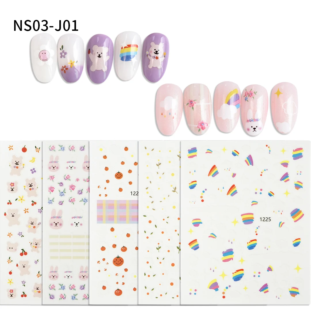 

Korean Cute Bear Flower Rabbit 3d Engraved Nail Stickers Decorations Press on Decals Design Sticker Manicure Wraps 2303-09