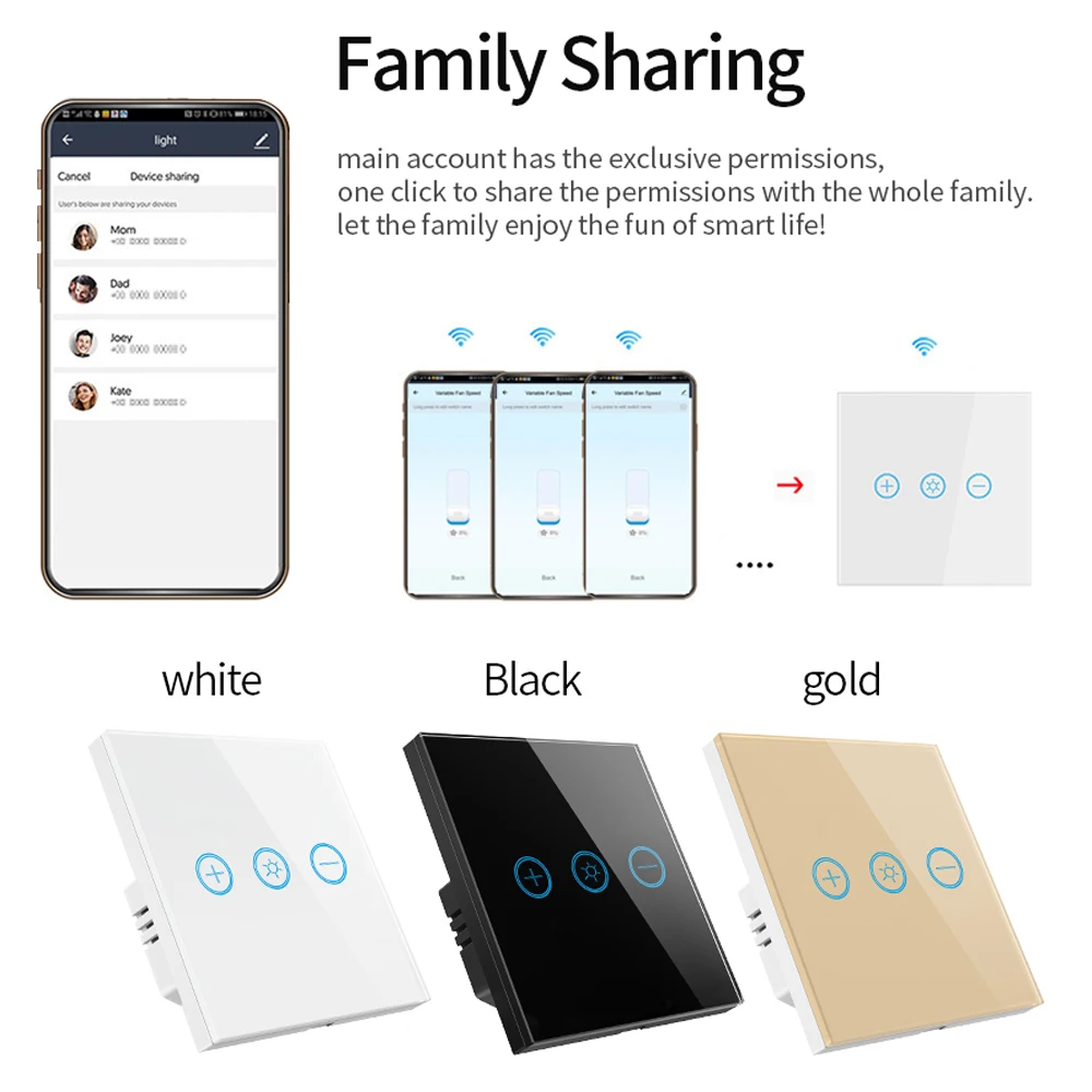 2A WiFi Smart Glass Panel Wall Touch Switch Light Dimmer Switch Smart Life Tuya APP Remote Control for Alexa Google Home