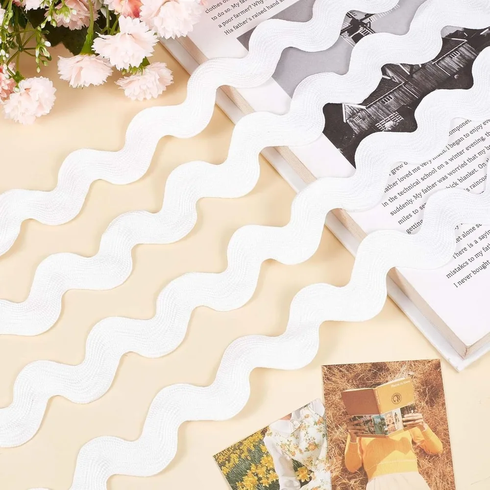 0.78 inch-1.33 inch/20-34mm Wide Rick Rack Trim 10 Yards White Wave Bending Fringe Trim Braided Woven RIC Rac Ribbon Zig Zag