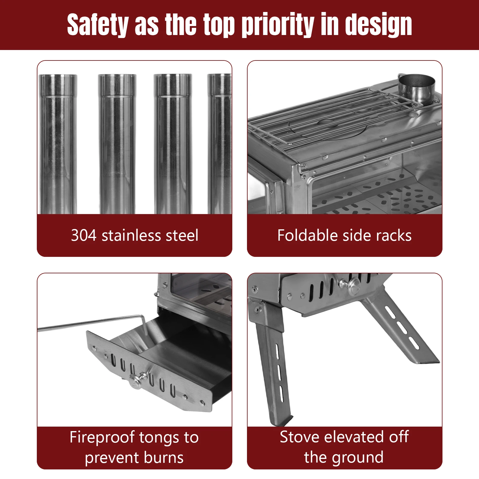 

Портативная дровяная печь из нержавеющей стали с дымоходом, устойчивая к ржавчине, для палаток, укрытий и кемпинга