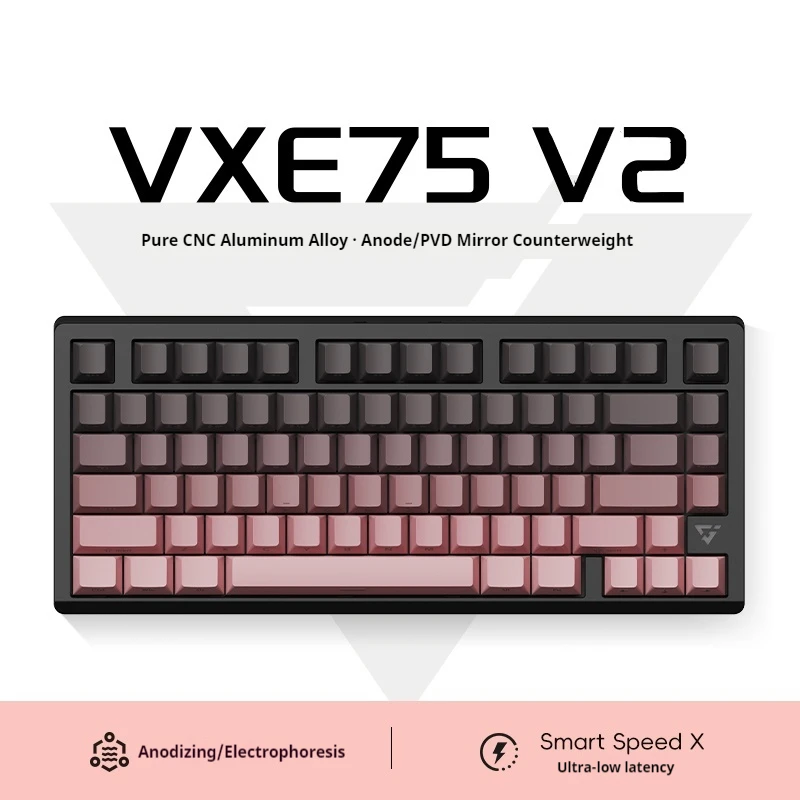 VGN VXE75 V2 customized mechanical keyboard with 75% aluminum block gasket structure, hot swappable wireless