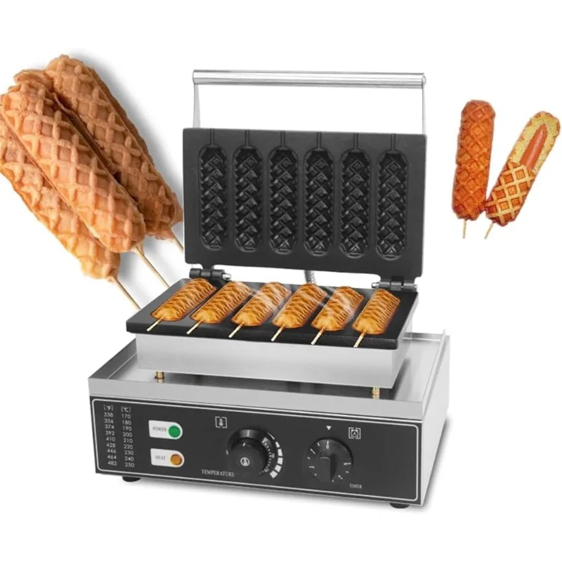 

Hotdog Waffle Maker Machine Electric 1600W Lolly stick waffle Maker 6 Slice Non-Stick Stainless Steel Corn Dog Waffle Maker