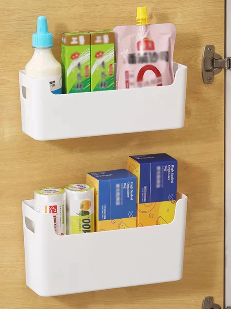 Plastic Wall-Mounted Storage Box Punch Free Inside Cabinet Boxes Cling Film Rack Spice Rack Dish Drying Holder Kitchen Organizer