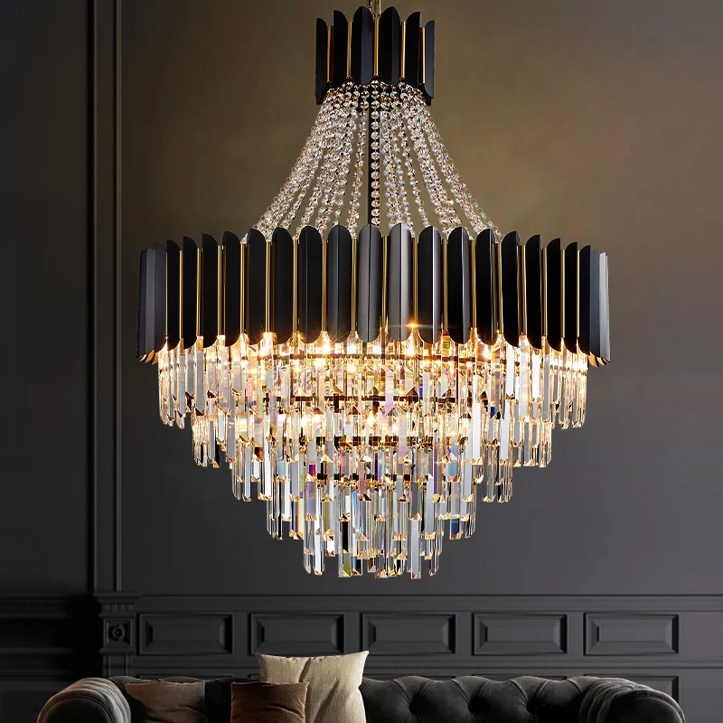 Home Deco Crystal Collection LED Black Gold Chandelier Lighting Lustre Hanging Lamp Suspension Luminaire Lampen for Dinning Room