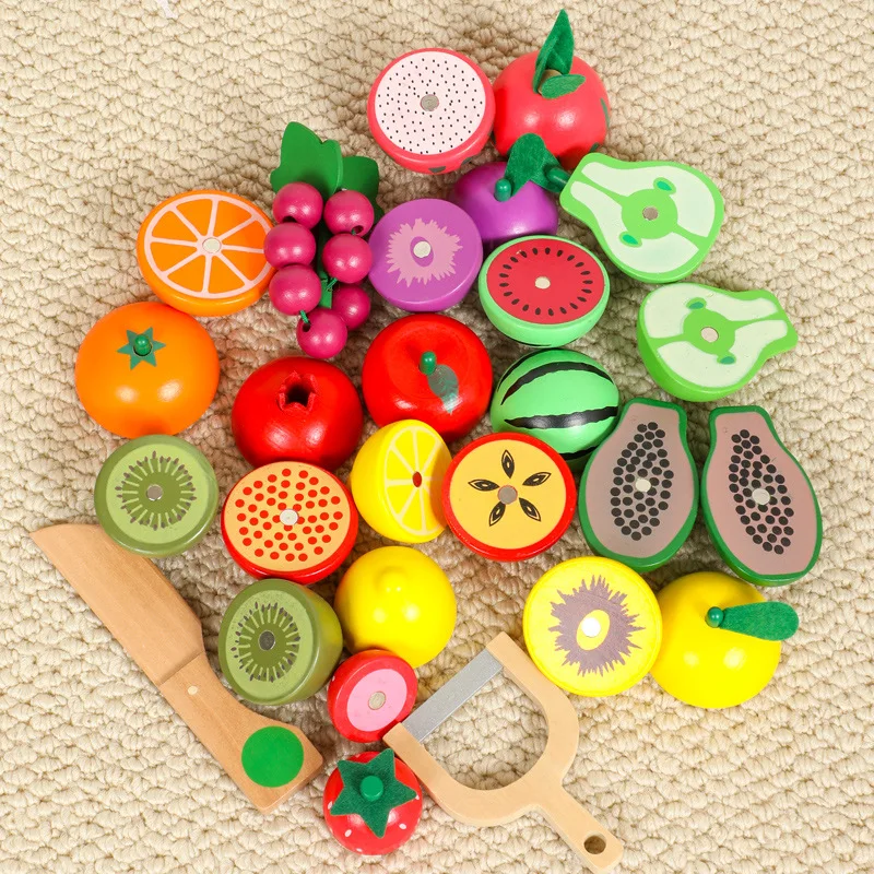 Nieuwe collectie houten speelvoedselset - snijspeelgoed voor fruit en groenten, fantasiekeukenset voor kinderen, educatief cadeau voor vroeg leren