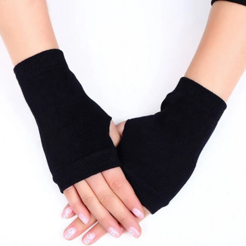 1 Pair Women Solid Cashmere Warm Winter GlovesWinter Gloves Female Fingerless Gloves Women Unisex Hand Wrist Warmer Mittens