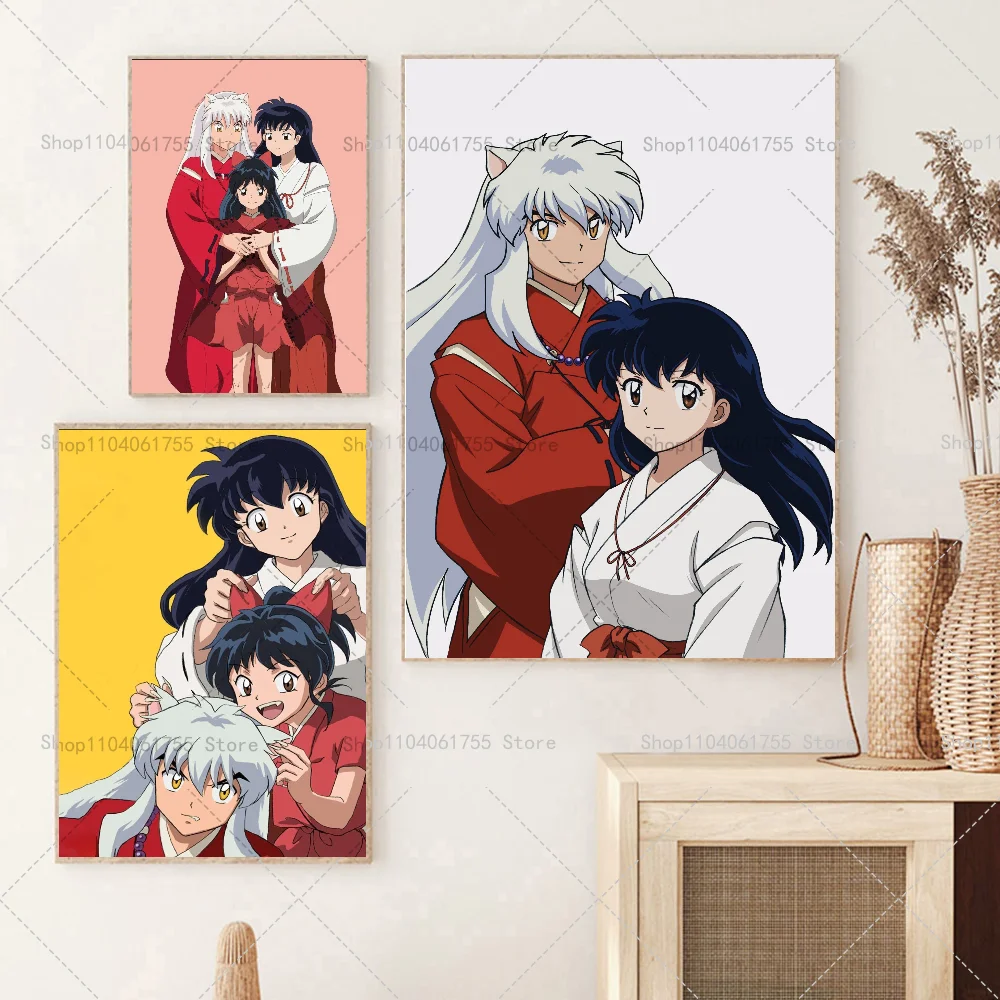 1PC Classic Anime Inuyasha Poster Self-adhesive Art Waterproof Paper Sticker Coffee House Bar Room Wall Decor