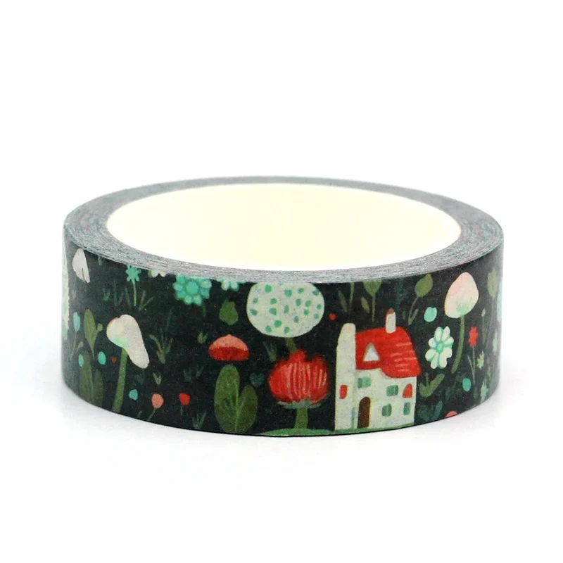 NEW 1PC 10M Decor Red Houses and Trees Mushroom Snowy Washi Tape for Scrapbooking Masking Tape Journaling Kawaii Papeleria