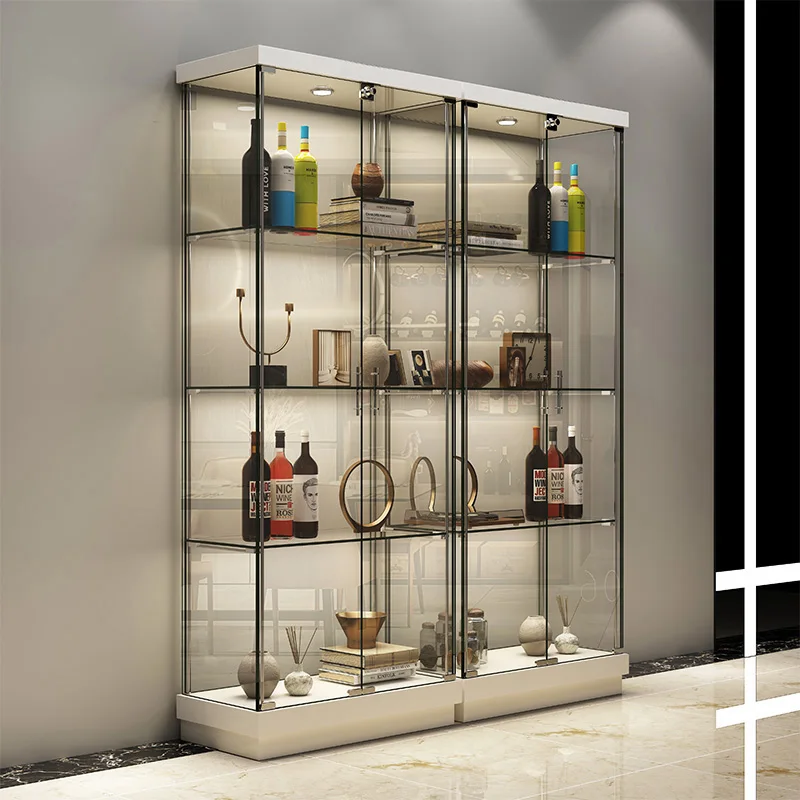 Tempered glass wine cabinet in living room, modern and minimalist home, wall mounted dining cabinet, display cabinet in