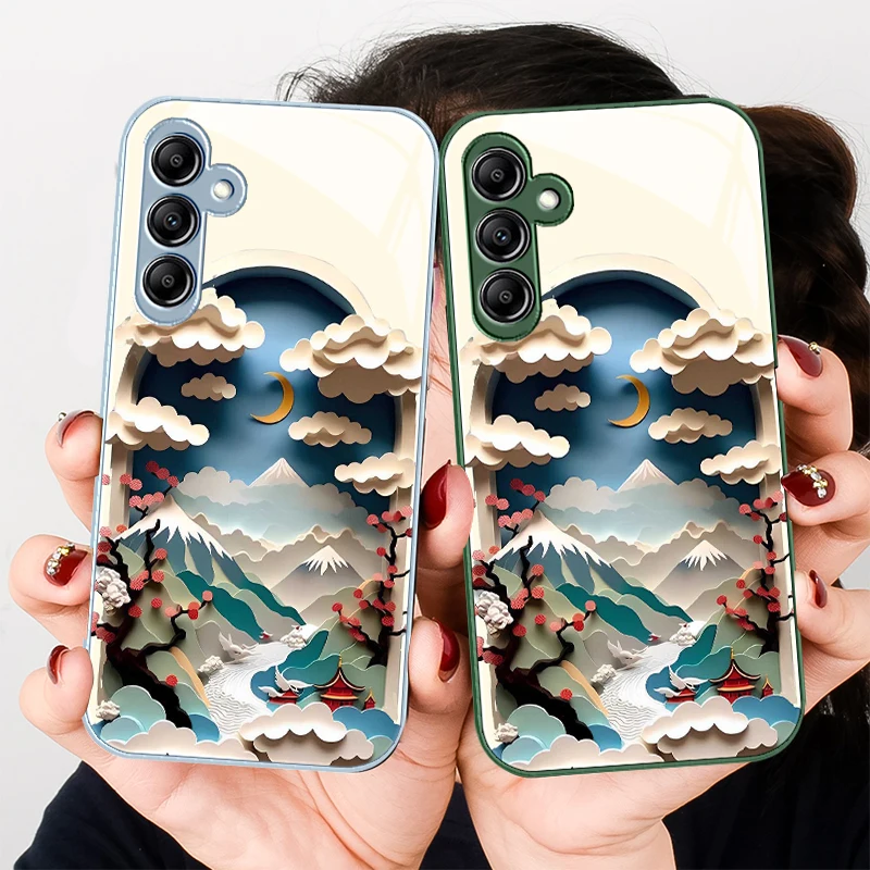 Landscape Moon Clouds for Samsung Galaxy A01 02 03 Core A04 A14 4G A13 54 34 31 20 25 23 22 5G S21 Ultra S20 glass phone case