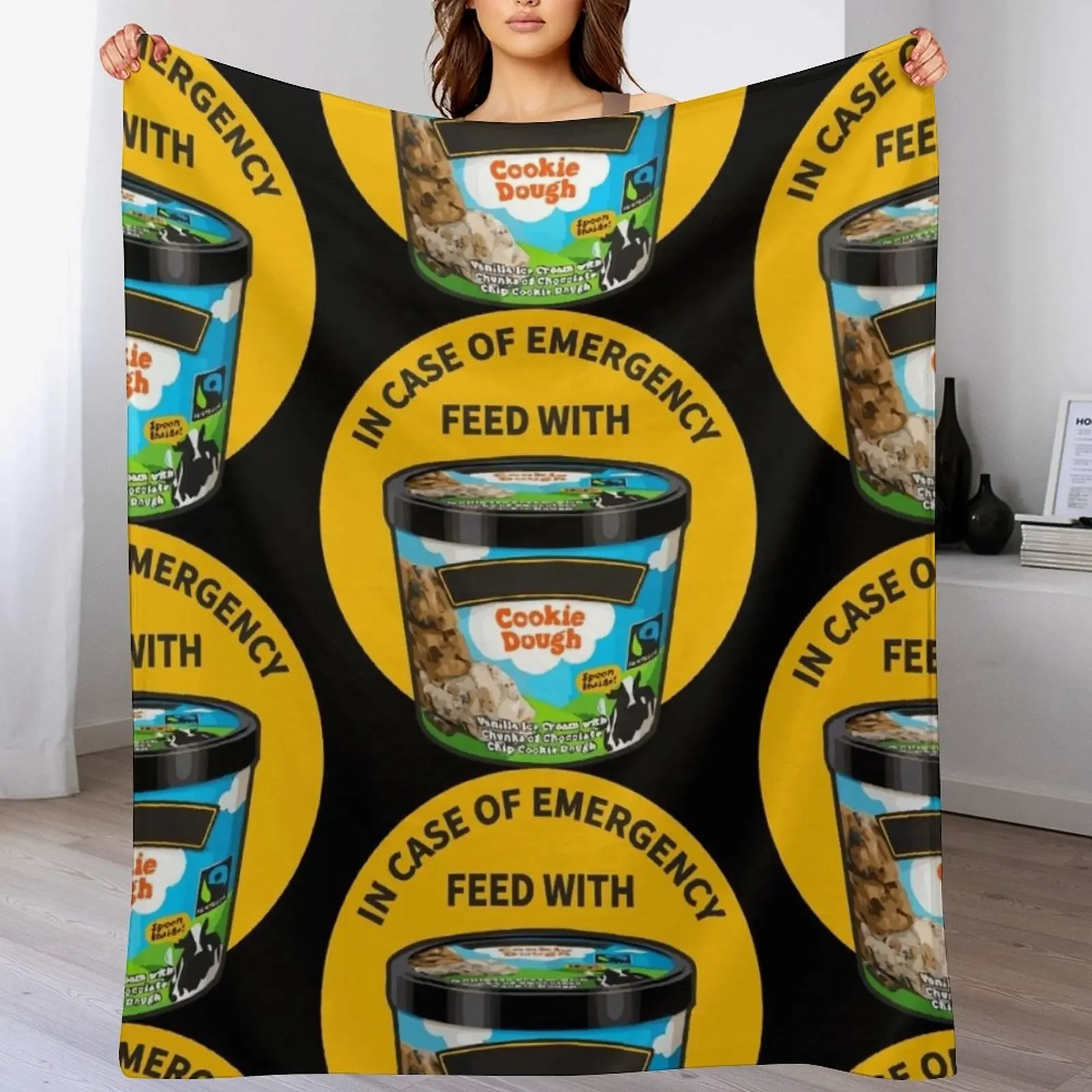 

In Case Of Emergency Feed With Ice Cream Throw Blanket Sofa Throw Flannels Decoratives Blankets
