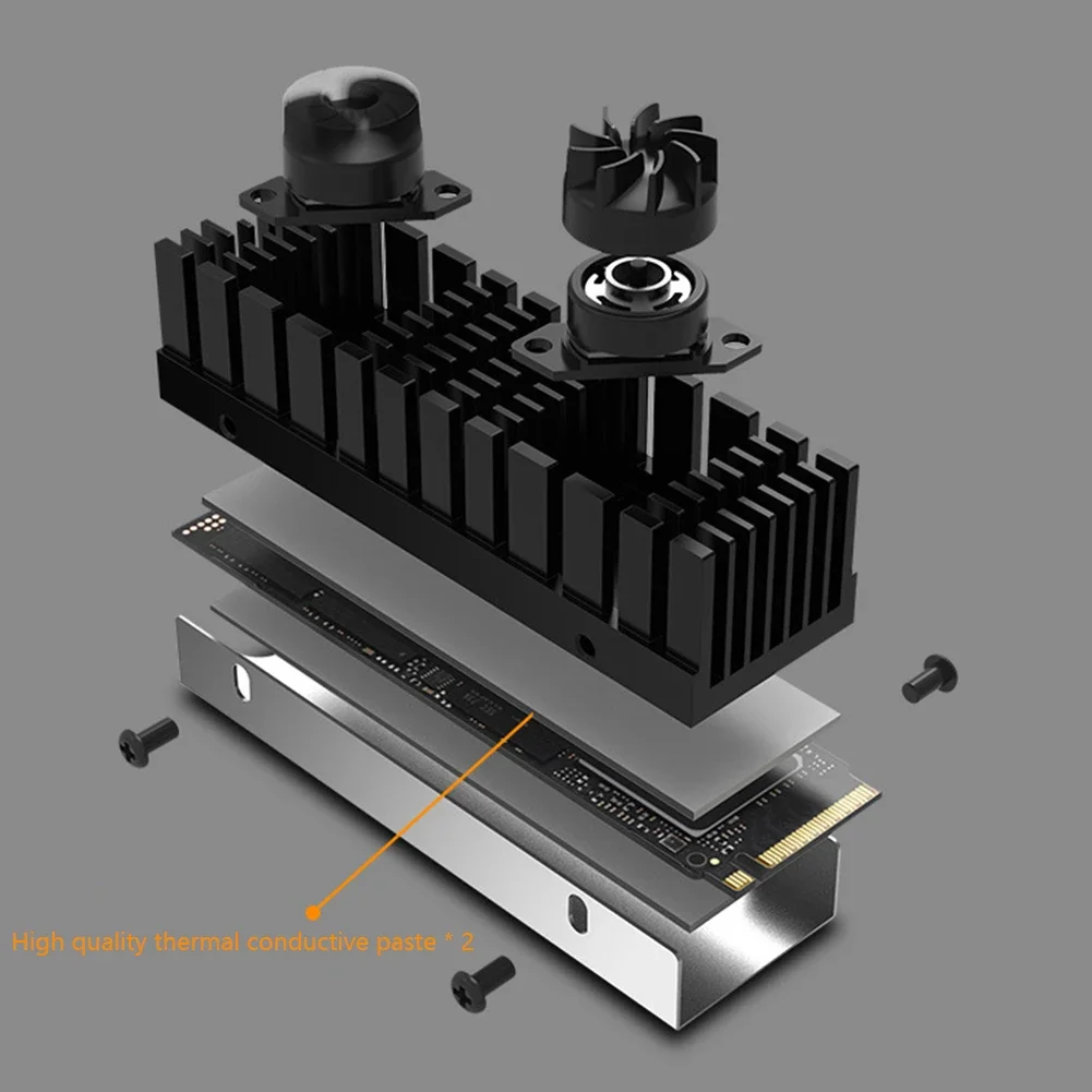 M.2 NVME Dissipatore di calore Doppio motore Torre SSD Radiatore in rame e alluminio con silenzioso Doppia ventola da 13 mm 2280 Dispositivo di raffreddamento per unità a stato solido