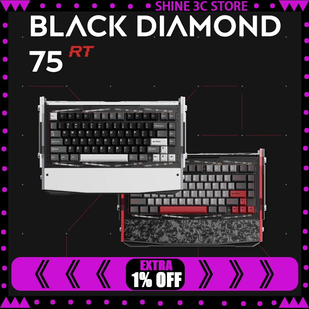 

Angry Miao Dry Studio Black Diamond 75 RT Клавиатура с магнитным переключателем Проводная механическая клавиатура 0,04 ммRT 8000 Гц Игровые клавиатуры