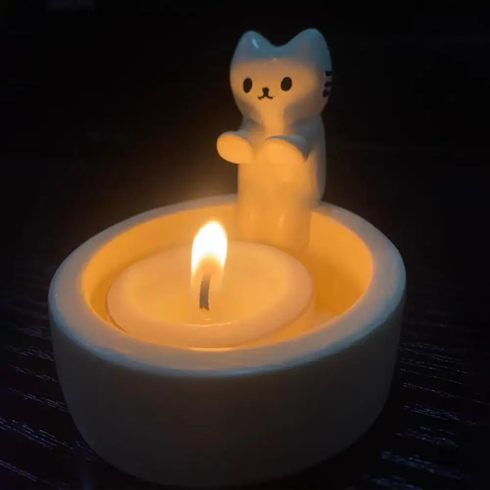 Kitten Candle Holder Handmade Cute Cat Candle Holder With Aromatherapy Candle White Peach Oolong /bluebell /Pears And