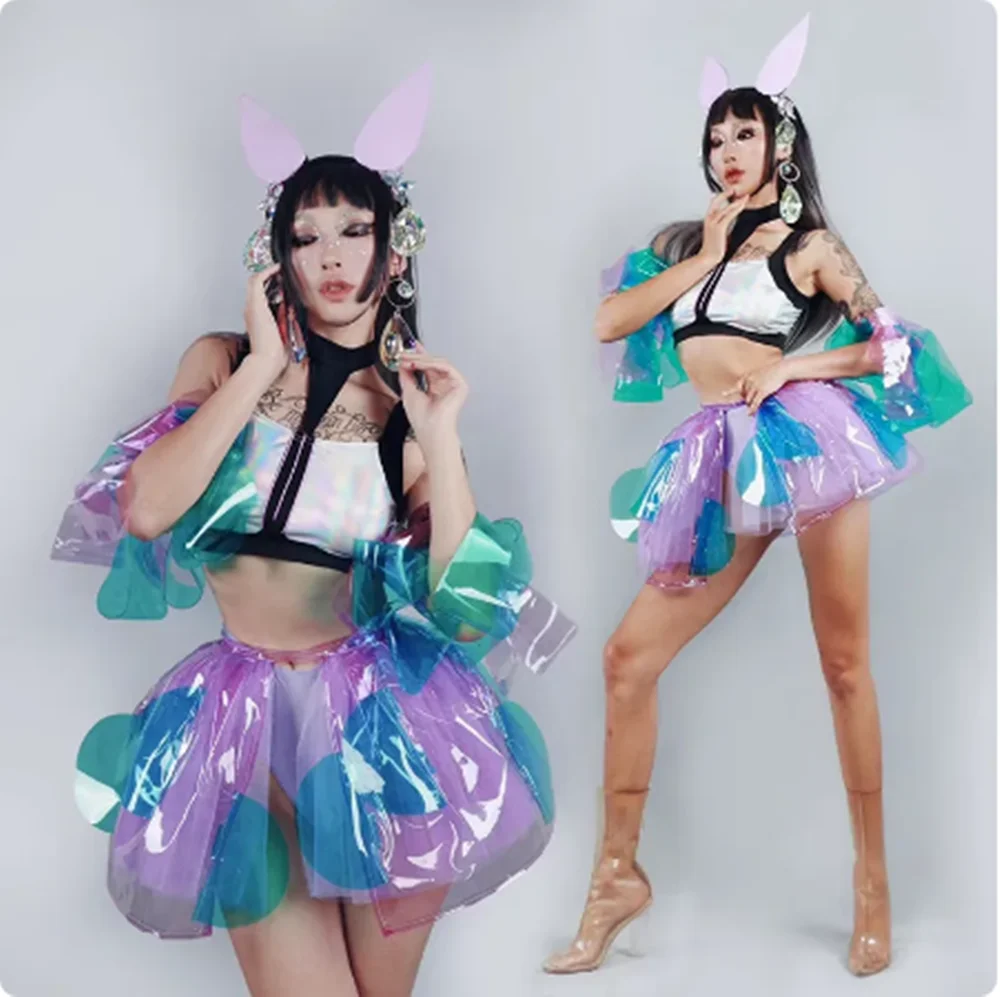 

Women Jazz Dancing Clothes Lovely Transparent Sleeve Skirt Gogo Dance Performance Outfit Nightclub Dancer Stage Wear