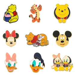 Cartoon Metal Enamel Brooch Cute Mickey Badges Winnie Pooh Bear Donald Duck Lapel Pins for Backpack Jacket Accessories