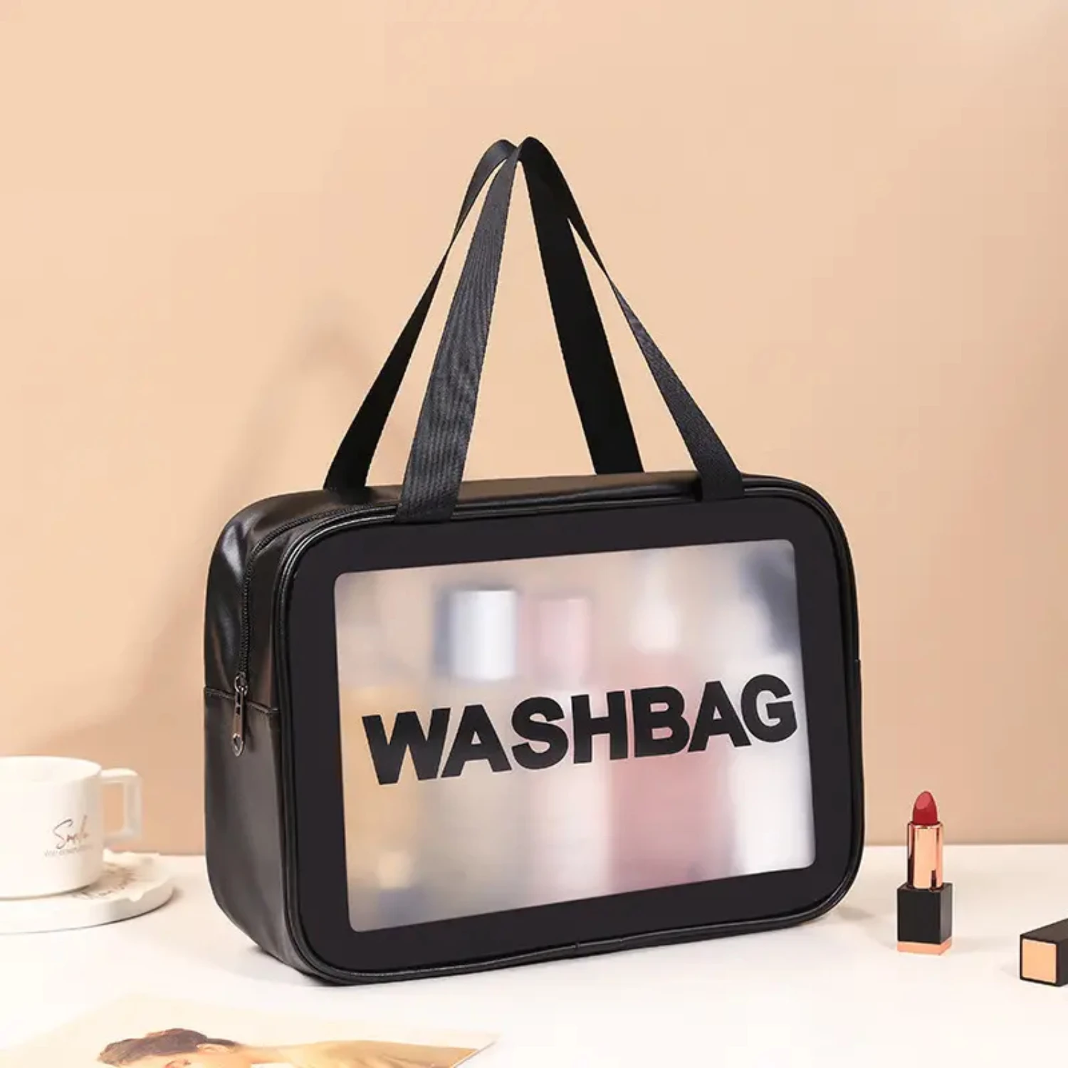 Large Waterproof Transparent PVC Cosmetic Bag with New Portable Matte Wash Bag for Travel, Increased Capacity and Durability Bbl